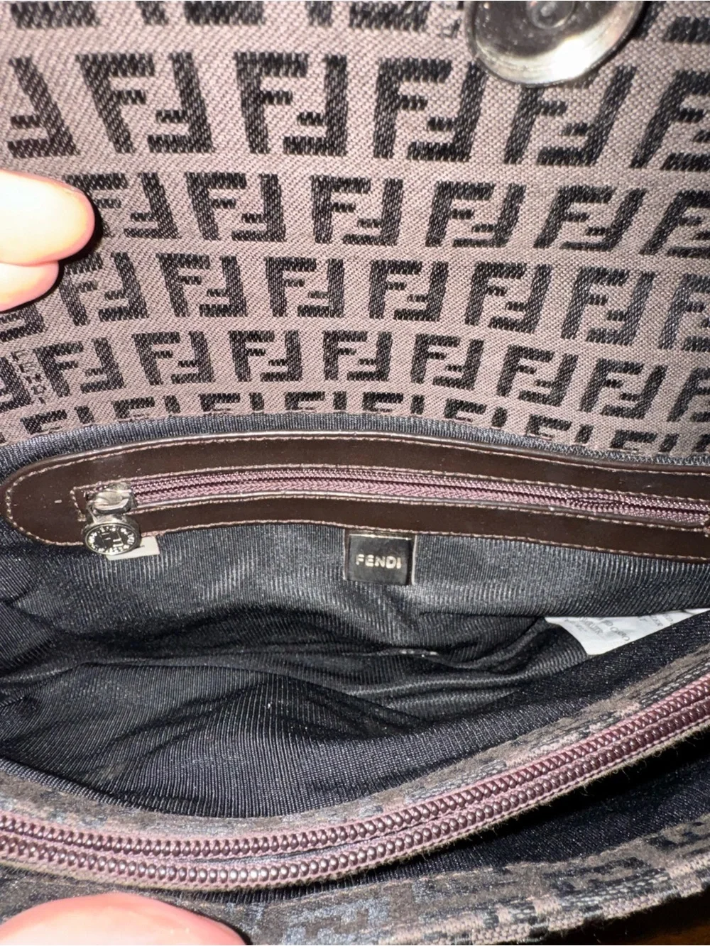Fendi Brown FF Zucca Canvas Messenger Bag with Dark Brown Leather Trim